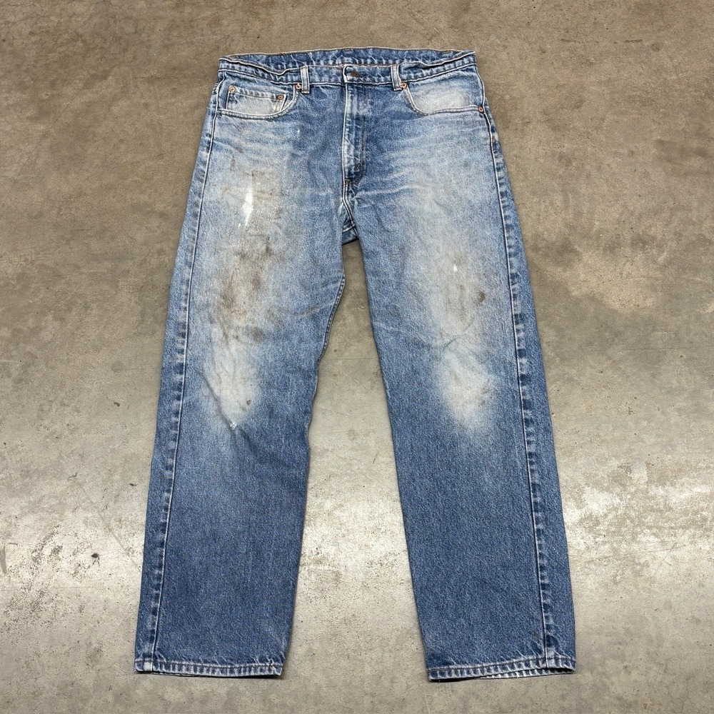 VTG Levi's 505 USA Made Light Wash Denim Jeans Distressed Workwear 36x30 Mens
